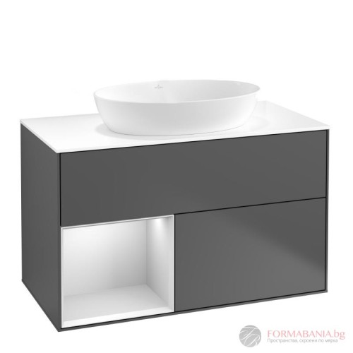 Шкаф за баня Villeroy & Boch Finion, с плот и LED осветление, 100×50×60 см, сив/бял