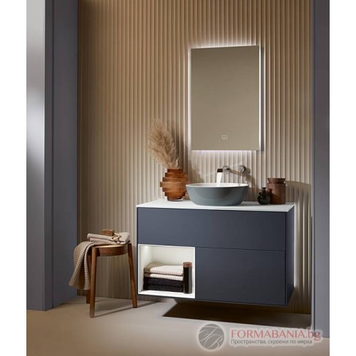Шкаф за баня Villeroy & Boch Finion, с плот и LED осветление, 100×50×60 см, сив/бял