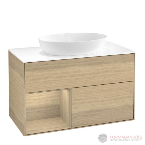 Шкаф за баня Villeroy & Boch Finion, с плот и LED осветление, 100×50×60 см, дъбов фурнир