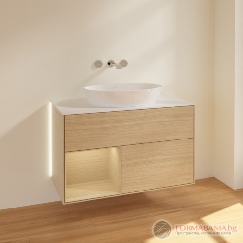 Шкаф за баня Villeroy & Boch Finion, с плот и LED осветление, 100×50×60 см, дъбов фурнир