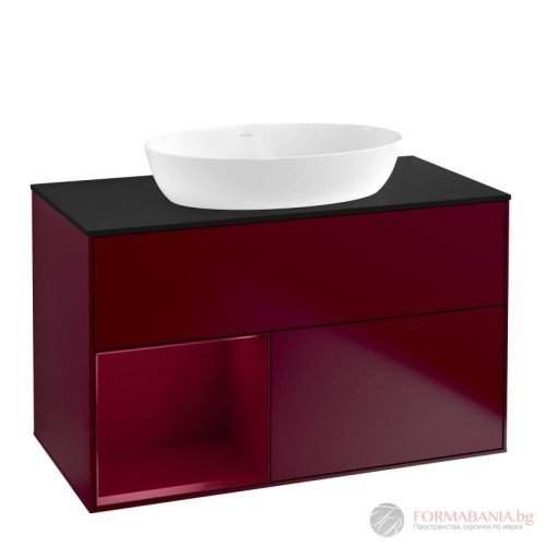 Шкаф за баня Villeroy & Boch Finion, с плот и LED осветление, 100×50×60 см, червен/черен