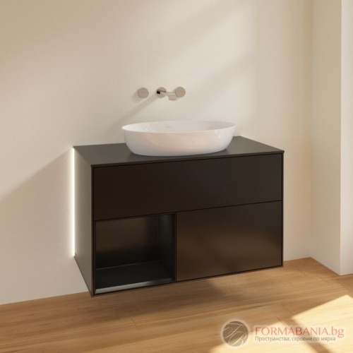 Шкаф за баня Villeroy & Boch Finion, с плот и LED осветление, 100×50×60 см, черен мат