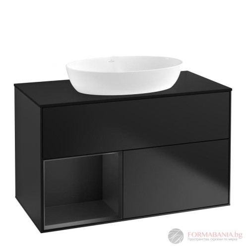 Шкаф за баня Villeroy & Boch Finion, с плот и LED осветление, 100×50×60 см, черен мат