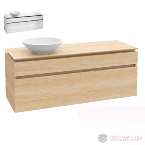 Шкаф за баня Villeroy & Boch Legato, с плот и LED осветление, 120×50×55 см, бяло дърво