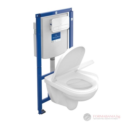 Комплект структура за вграждане Villeroy & Boch ViConnect, окачена тоалетна O.Novo, 36×56 см, Soft-Close седалка, казанче и бутон, хром гланц