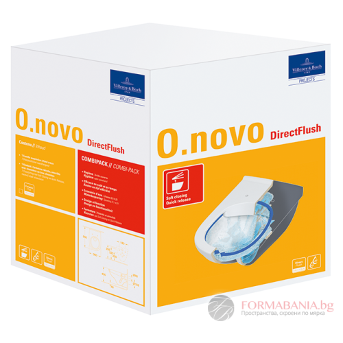 Комплект окачена тоалетна Villeroy & Boch O.Novo, със седалка с плавно затваряне, 36×56×35 см, бял гланц