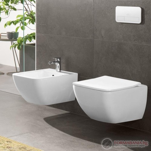Комплект структура за вграждане Grohe Rapid SL, окачена тоалетна Villeroy & Boch Venticello, 37.5×56 см, Slim Soft-Close седалка, казанче и правоъгълен бутон, хром гланц
