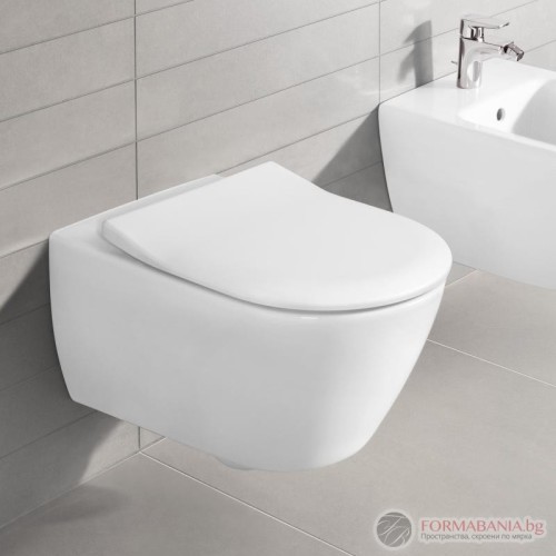 Комплект структура за вграждане Villeroy & Boch ViConnect, окачена тоалетна Subway 2.0, 37×56 см, Soft-Close седалка, казанче и бутон, хром гланц