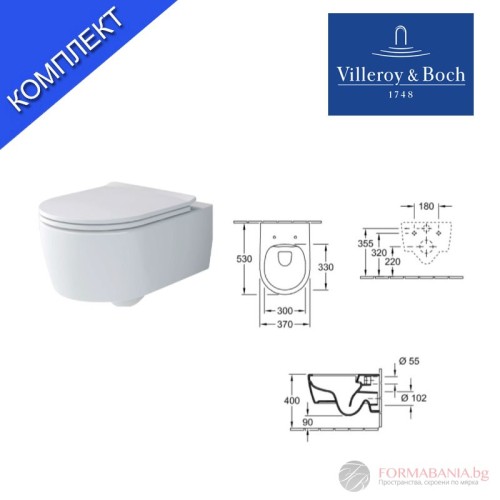 Комплект окачена тоалетна Villeroy & Boch Soul, с тънка седалка с плавно затваряне, 37×53 см, бял гланц