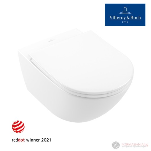 Комплект окачена тоалетна Villeroy & Boch Universo TwistFlush, със седалка с плавно затваряне, 37×56×36 см, бял гланц