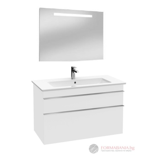 Шкаф за баня, с мивка Villeroy & Boch Venticello, 2 чекмеджета, с огледало, 75×48×59 см, бял гланц