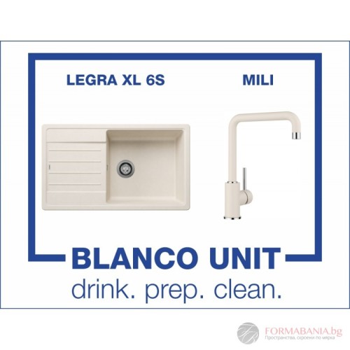 Blanco LEGRA XL 6S kitchen sink and Blanco MILI mixer set, soft white